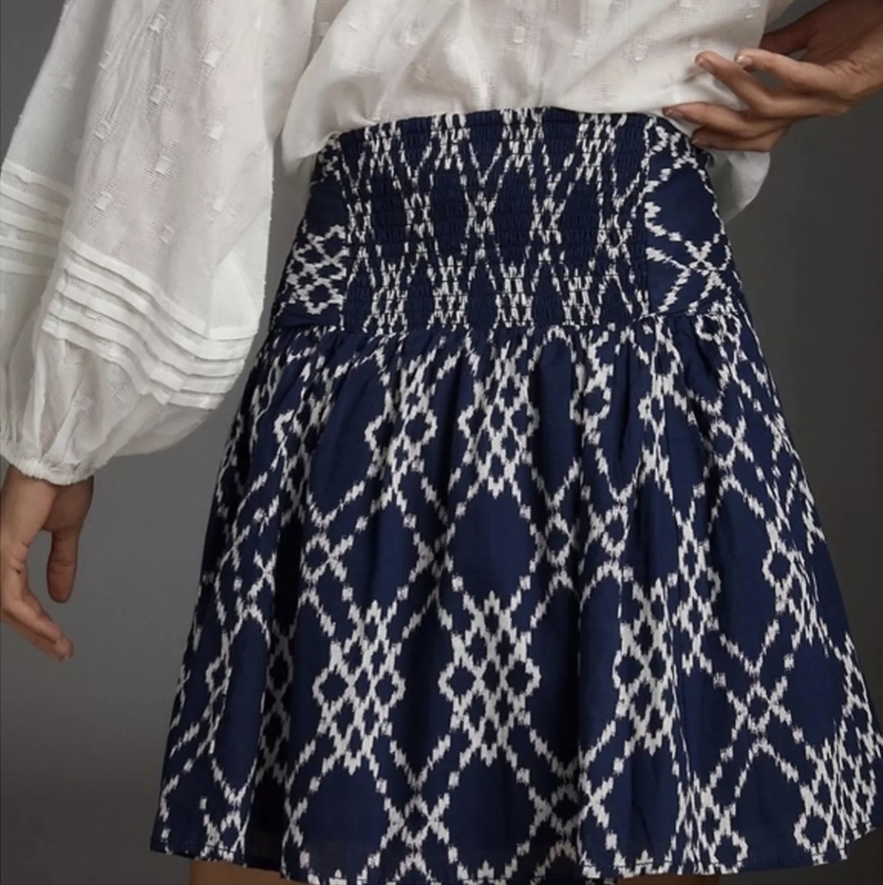 Anthropologie Navy White Rimbaud Tie Waist Skirt - Picture 2 of 8